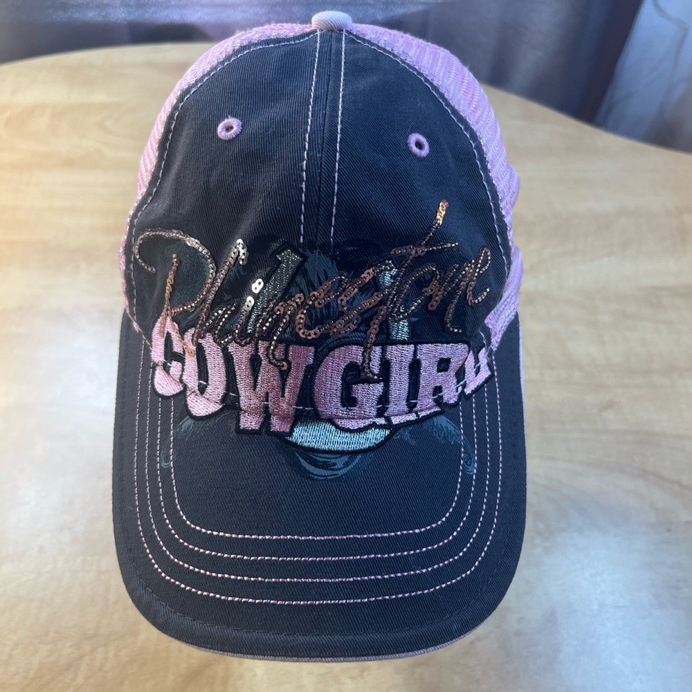 Rhinestone Cowgirl Pink And Gray Trucker Hat Baseball Cap
One size fits all